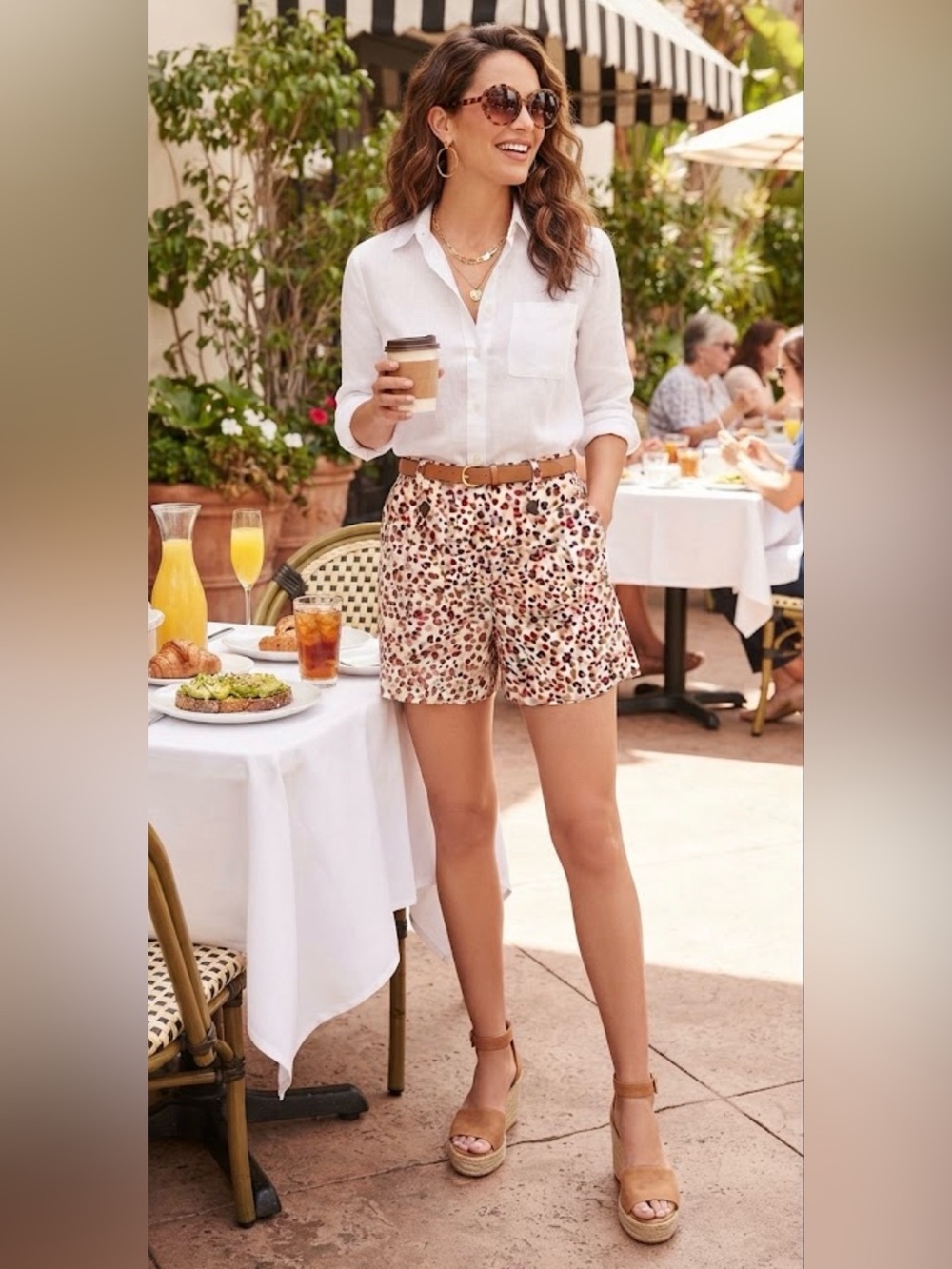 Ann Taylor High Rise Leopard Print Shorts Brown Red Tan 8
